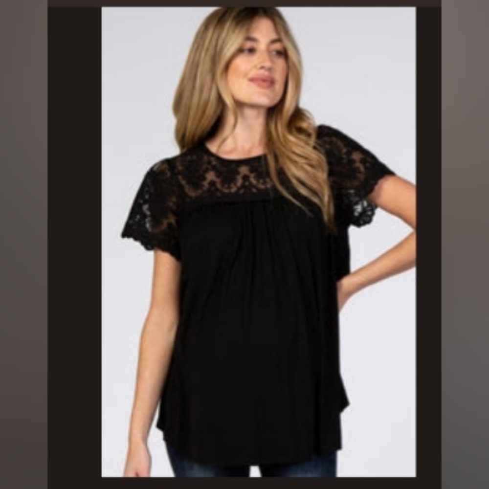 <2 FOR $30> NWT Black Lace Short Sleeve Maternity Blouse